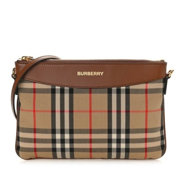 Burberry Horseferry Check Peyton Crossbody Clutch Bag Brown - Picture 1 of 12